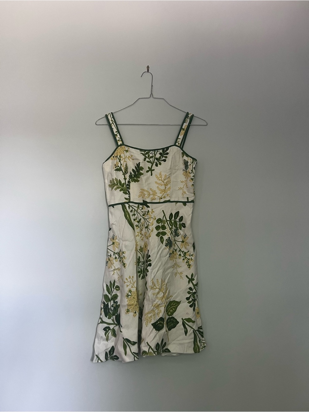 LOFT White Mini Dress with Green and Yellow Botanical Print